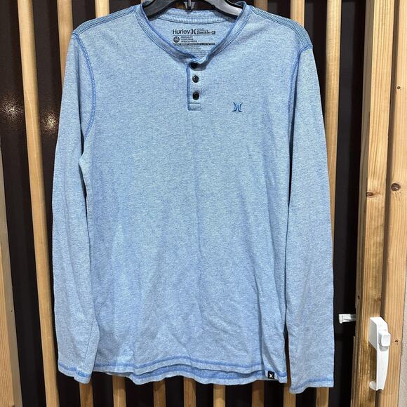 Hurley Shirt Mens Medium Blue Long Sleeve Henley Premium Fit Casual Lightweight - Picture 1 of 6
